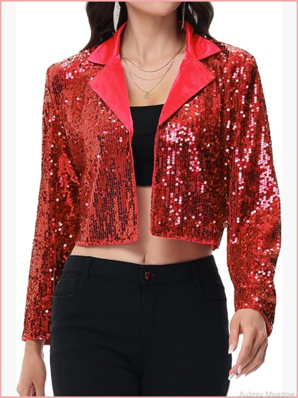 Women's Sparkly Crop Sequin Blazer Long Sleeve Jacket Party Club Cardigan